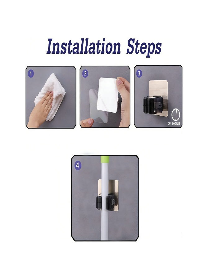 Mop Holder Anti Slip Wall mount mop holder, Broom Gripper Self Adhesive, Broom mop holder 4 pack Wall Mounted Storage, Organization Your Home, Kitchen Wardrobe - Image 2